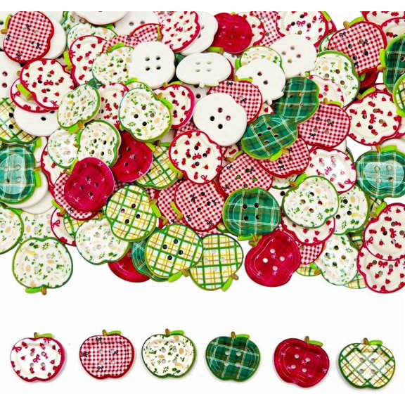 60Pcs Apple Buttons 25mm Assorted Colorful Glossy Resin Buttons 4 Holes Cute Decorative Button for Crafts, Scrapbooking, Cloth Decorations (Colorful)