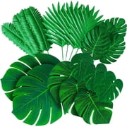 60pcs Artificial Palm & Monstera Leaves - Tropical Fake Greenery for Hawaiian, Jungle, Wedding Party Decor, Table Centerpieces, Luau & Safari Theme