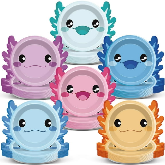 60Pcs Axolotl Shaped Birthday Party Decorations Reptile Animals Inch Dessert Plates Tableware Cartoon Axolotl Dinner Paper Plates Dinnerware for Kids Boys Girls Party Baby Shower Supplies Favors Y114