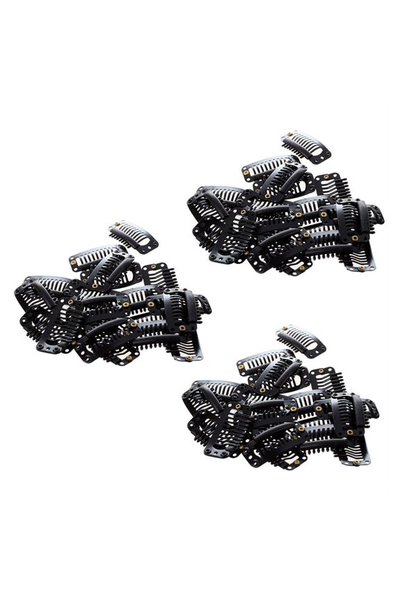 60Pcs Black Nine-Tooth Clip for Hair Extension Snap Clip for DIY Use(Black)32MM L