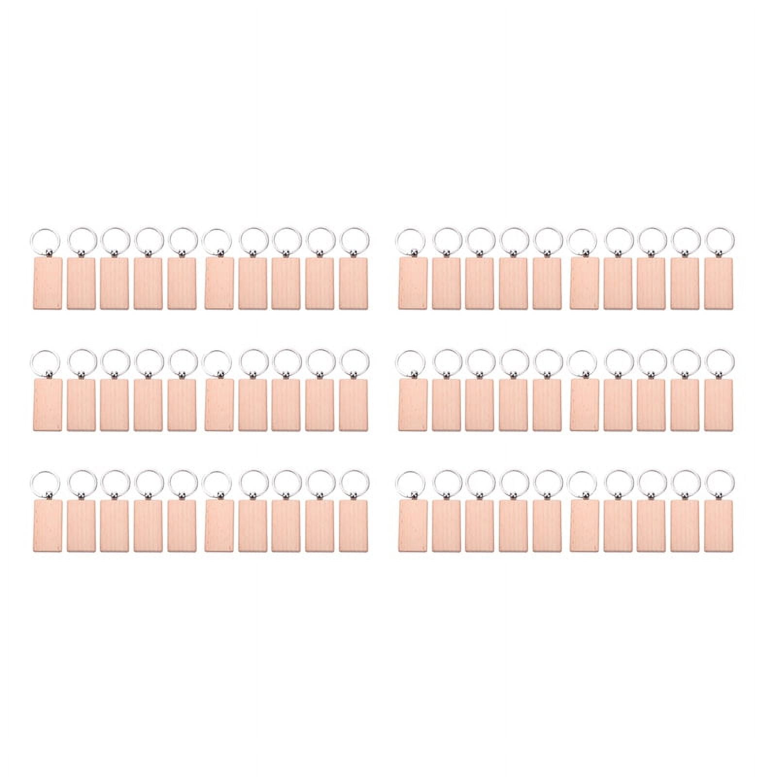60Pcs Blank Rectangle Wooden Key Chain DIY Wood Keychains Key Tags Can Engrave DIY Gifts