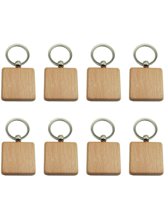 60Pcs Blank Square -Shaped Wooden Keychain DIY Wood Keychains Key Tags DIY Gifts