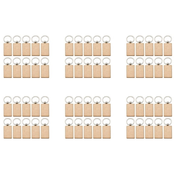 60Pcs Blank Wooden Key Chain Wood Keychain Key Ring Key Tags Personalized or Best,60 x Key Chain,Wood color