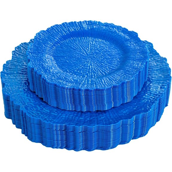 60Pcs Blue Plastic Plates - Sapphire Blue Plates Disposable & Reusable - Heavy Duty Plastic Plates for Party Including 30 Dinner Plate,30 Dessert Plate for Weddings,Dinner