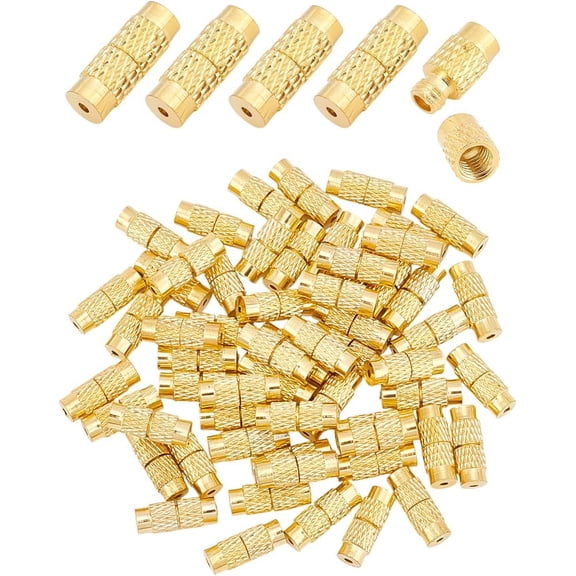 60Pcs Brass Screw Twist Clasps Barrel Tube Fastener Cord End Caps Golden End Tip Clasps Jewelry Connector for Necklace Bracelet Jewelry Making