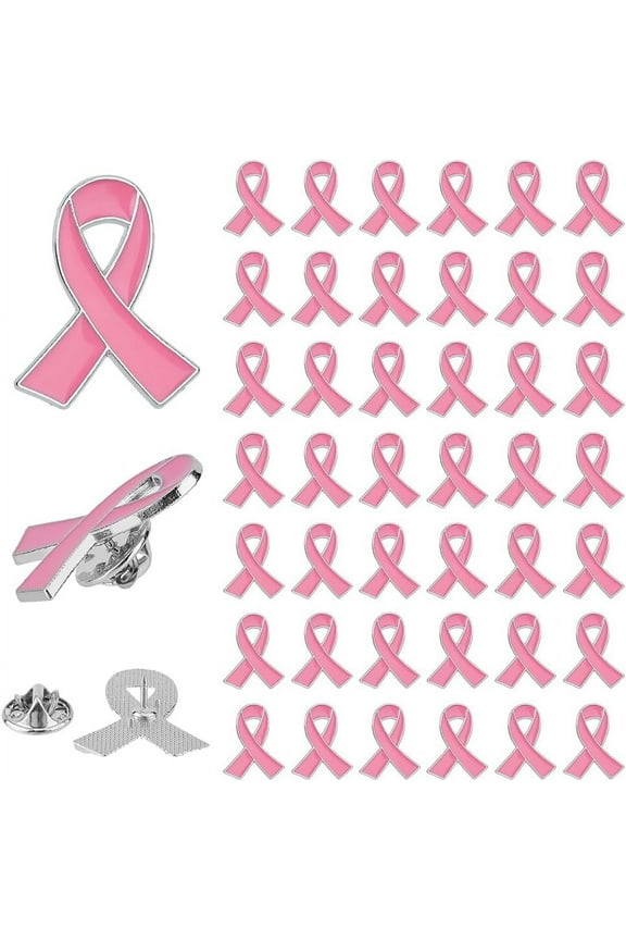 60Pcs Breast Cancer Awareness Ribbon Enamel Pins Official Pink Alloy Badges Enamel Hope Ribbon Brooches Pink Ribbon Pins for Backpack Clothes 26x21x1.5mm diy Hot Pink