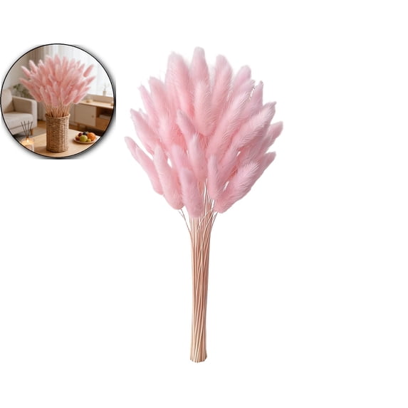 60Pcs Bunny Tail Faux Pampas Grass – Boho Dried Flower Stems for Wedding, Home & Table Decor, No-Mess Artificial Floral Arrangements