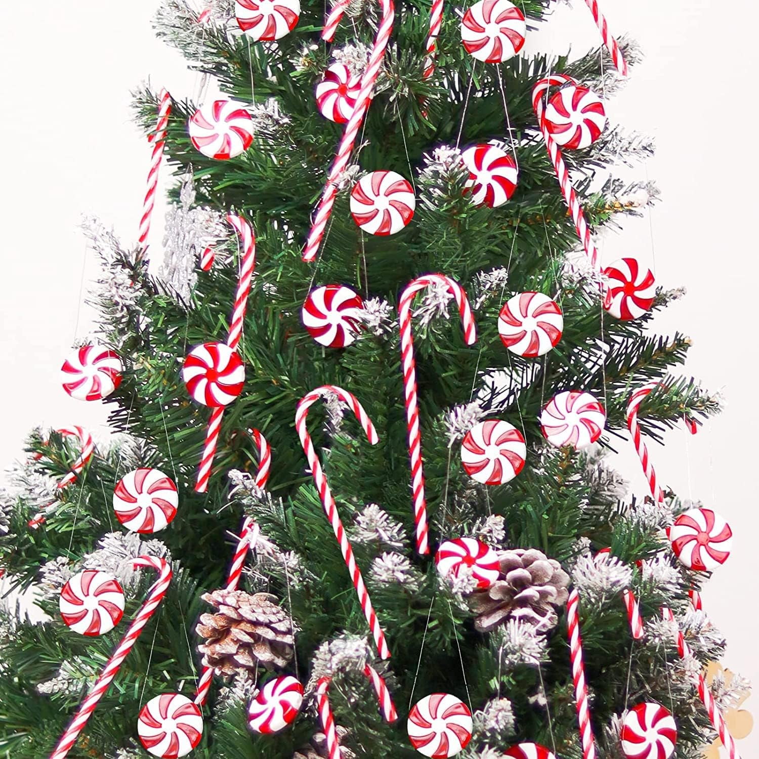 60Pcs Candy Canes Christmas Tree DecorationsPlastic Peppermint Candy