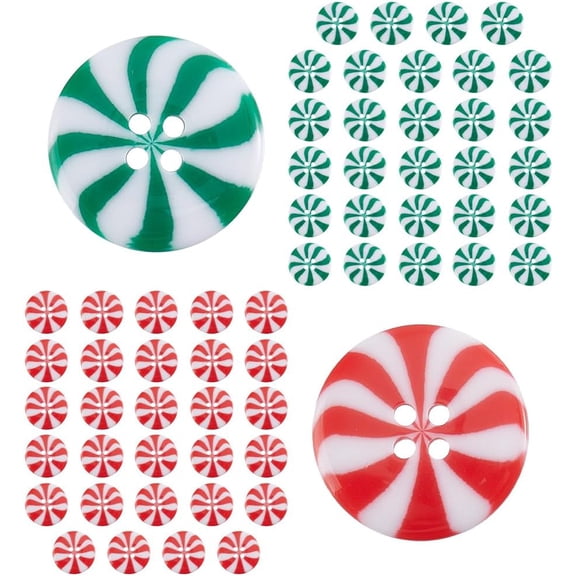 60Pcs Candy Christmas Decorative Buttons 2 Colors Resin 4 Hole Candies Button Flat Round Sewing Button