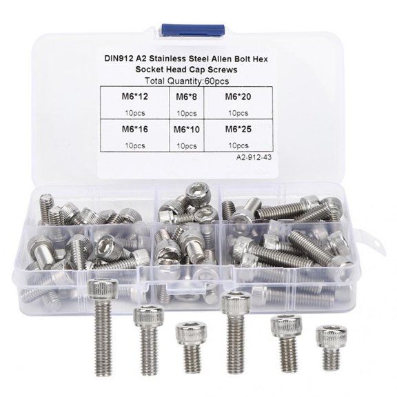 60Pcs Cap Screw Set Hex Socket Stainless Steel 304 for Electronics Industry with Plastic Box Fastener