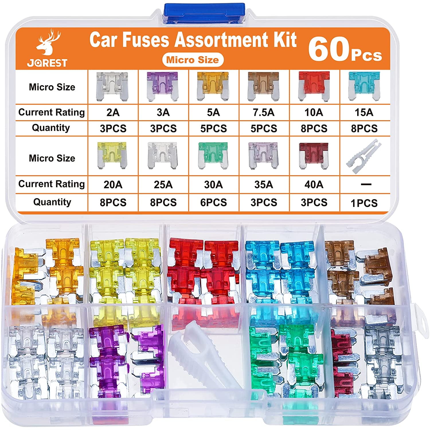 60Pcs Car Fuse Kit - Replacement Fuses Assortment Kit for Car/RV/Truck ...