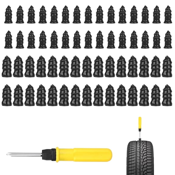 60Pcs Car Tire Repair Rubber Nail,Vacuum Tire Repair Kits Spiral Rubber Nails, Flat Tire Repair Kits with Screwdriver, Accessories Suitable for Cars Motorcycles Bike AutomobileBlack)
