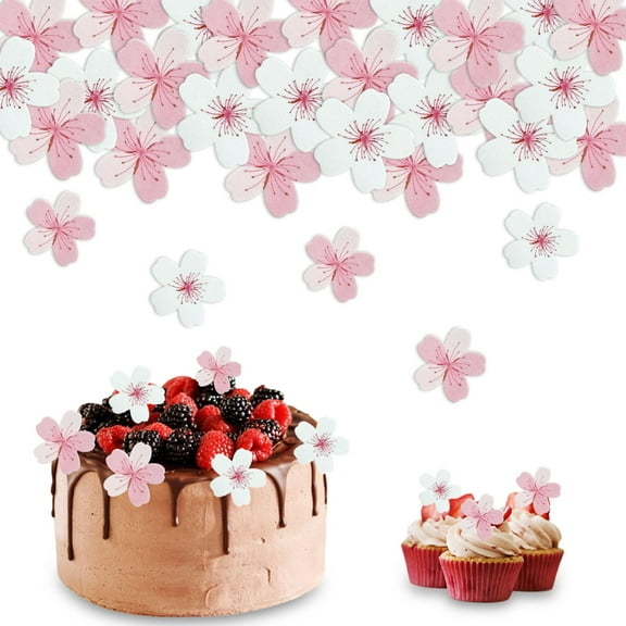 60Pcs Cherry Blossoms Cupcake Toppers, 1.5" Paper Flowers Cupcake Topper, Cherry Blossom Cake Decoration for Birthday Party Wedding Dessert Decoration Supplies