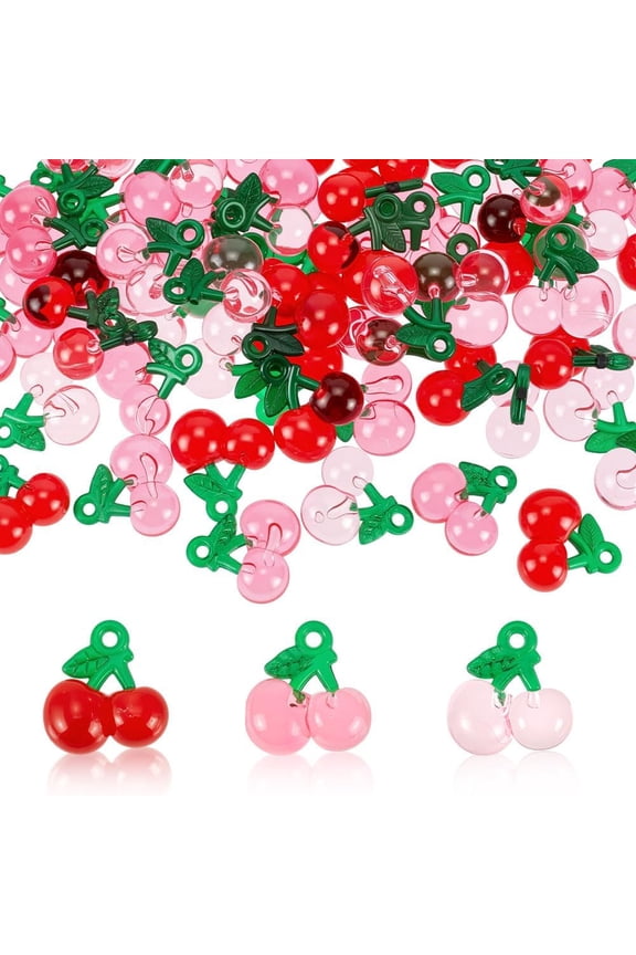 60Pcs Cherry Charms 3 Colors Transparent Resin Pendants Dangle Charms Red Mini Cherry Cute 3D Fruit Pendants
