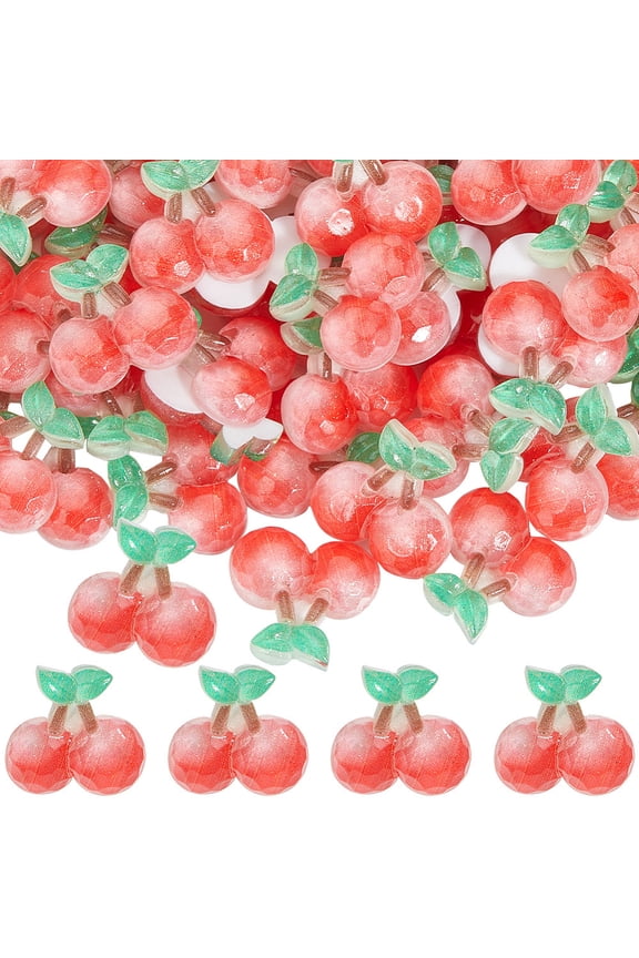 60Pcs Cherry Resin Charms Fruit Cabochons Bulk Flatback Red 3D Food Fruits Cherries Small Decorations Cabochon Charm