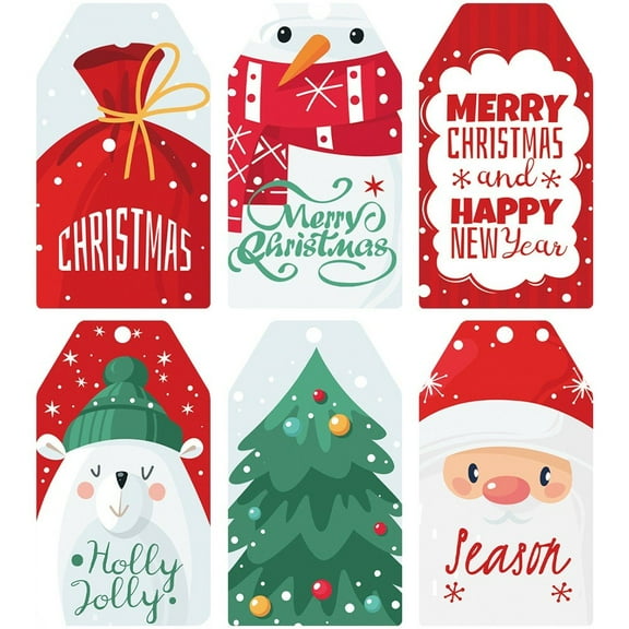 60Pcs Christmas Gift Tags 6 Styles Gift Labels Christmas Tags Gift Packaging Supplies for Gift Christmas Tree Decoration