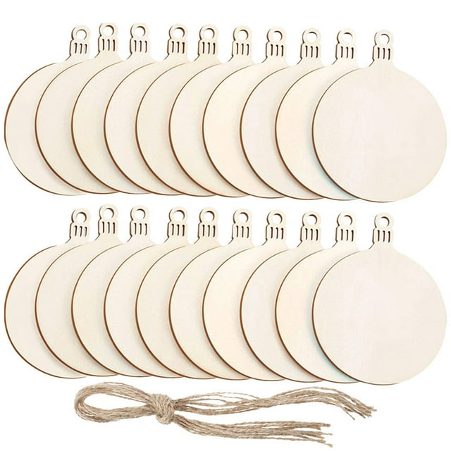 60Pcs Christmas Round Wooden Discs Wooden Hanging Ornament Natural Wood Slices