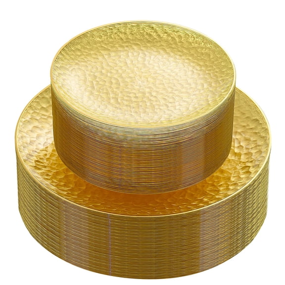 60Pcs Clear Plastic Plates,Clear Disposable Plates With Rim,Heavy-duty Gold Plates,Hammered Party Plates Include 30Clear Dessert-Platos,30Dinner-Platos for Wedding, Party