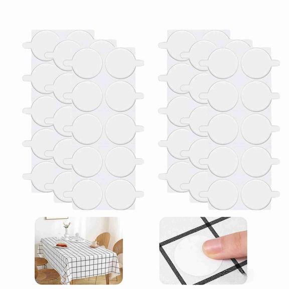 60Pcs Clear Tablecloth Clips, Removable Outdoor Table Cloth Holder Double Sided Mounting Tape Adhensive Dots Windproof Table Cover Clips for Picnic Poster Carpet Party Indoor Decor(Round)