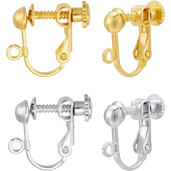 60Pcs Clip on Earring Converter 2 Color Brass Earring Clip with Screw Back Gold Silver Clip on Earring Findings for Women No Pierced Ear DIY Jewelry Making Accessory Supplies for DIY