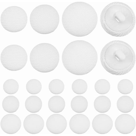 60Pcs Cloth Shank Buttons White 17x7mm