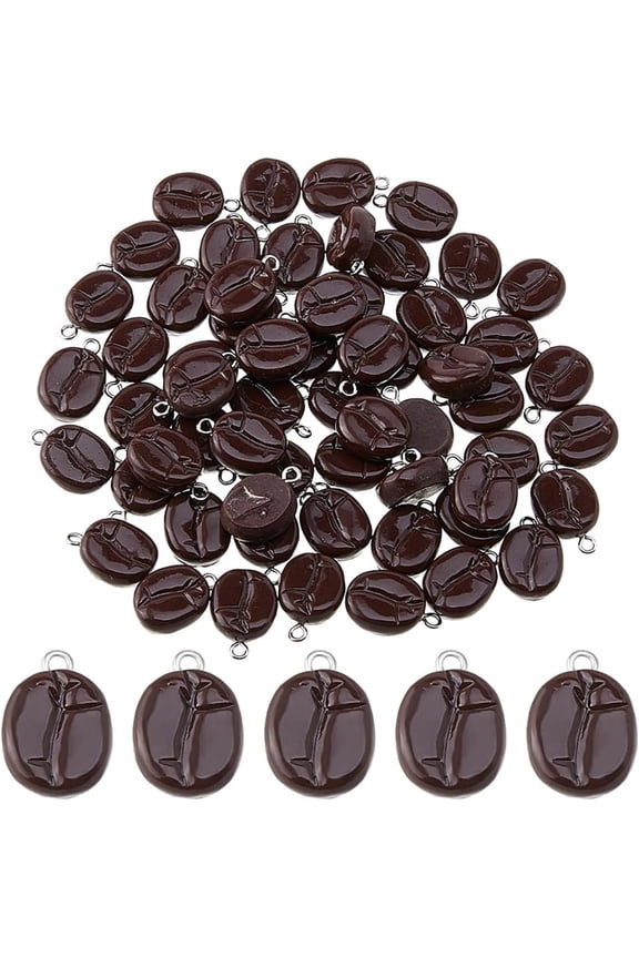 60Pcs Coffee Beans Charms Bulk Cute Bean Pendant Resin Food Charm Mini Cafe Charms Coconut Brown Coffee Charm for DIY Jewelry Making Necklace Bracelet Earring Keychain