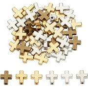 WEIYAN KJ 60Pcs Cross Spacer Beads Alloy Golden Silvery Crucifix Cross Charm Big Hole Tibetan Cross Holy Charm Beads