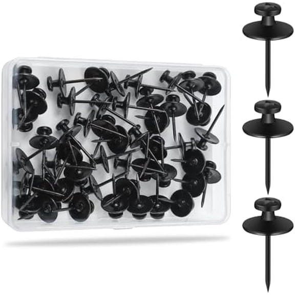 60Pcs Double Headed Nails for Hanging Pictures, Renter Friendly Decor Pictures Hanging Kit, Wall Hangers for Bathroom Living Room Office, Push Pins for Tapestry Frame Art, Wall Mount-Black