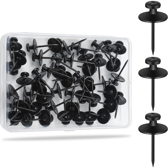 60Pcs Double Headed Nails for Hanging Pictures, Renter Friendly Decor Pictures Hanging Kit, Wall Hangers for Bathroom Living Room Office, Thumb Tacks for Tapestry Frame Art, Wall Mount-Black