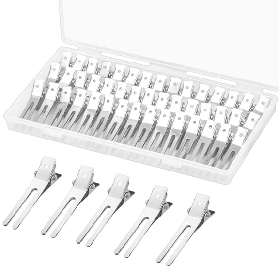 60Pcs Double Prong Pin Curl Clips, 1.8" Duck Billed Hair Clips for Styling Sectioning, alligator hair clips with Storge Box for Makeup, Hair Salon, Barber, DIY