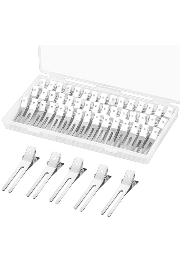 60Pcs Double Prong Pin Curl Clips, 1.8" Duck Billed Hair Clips for Styling Sectioning, alligator hair clips with Storge Box for Makeup, Hair Salon, Barber, DIY