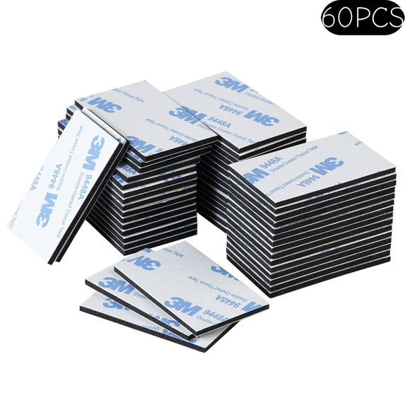 60Pcs Double Sided Adhesive Pads, 1.97" x 1.18" Heavy Duty Double Sided Sticky Tape for Walls, Self-Adhesive Foam Rectangular Wall Sticky for Hanging, Office, Home, DIY Projects(Black)