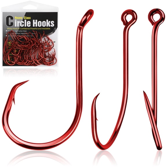 60Pcs Dovesun Red 6/0 Catfish Circle Hooks, Octopus Fishing Hooks 2X Strong for Freshwater Saltwater