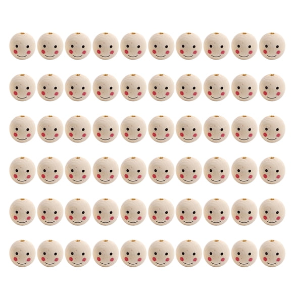 60Pcs Faced Beads, Smiles Beads with Holes, Natural Beads Round Loose Beads for Crafts and Jewelry Making