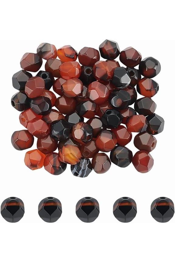 60Pcs Faceted Natural Agate Beads Strands 6mm Agate Gemstone Loose Beads Opaque Gemstone Stone Rondelle Beading Spacer for DIY