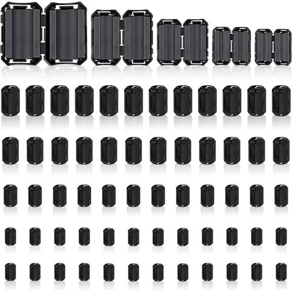 60Pcs Ferrite Chokes Ferrite Beads Snap on RFI Noise Suppressor Cable Clip for 3.5mm 5mm 7mm 9mm 13mm Diameter Cable