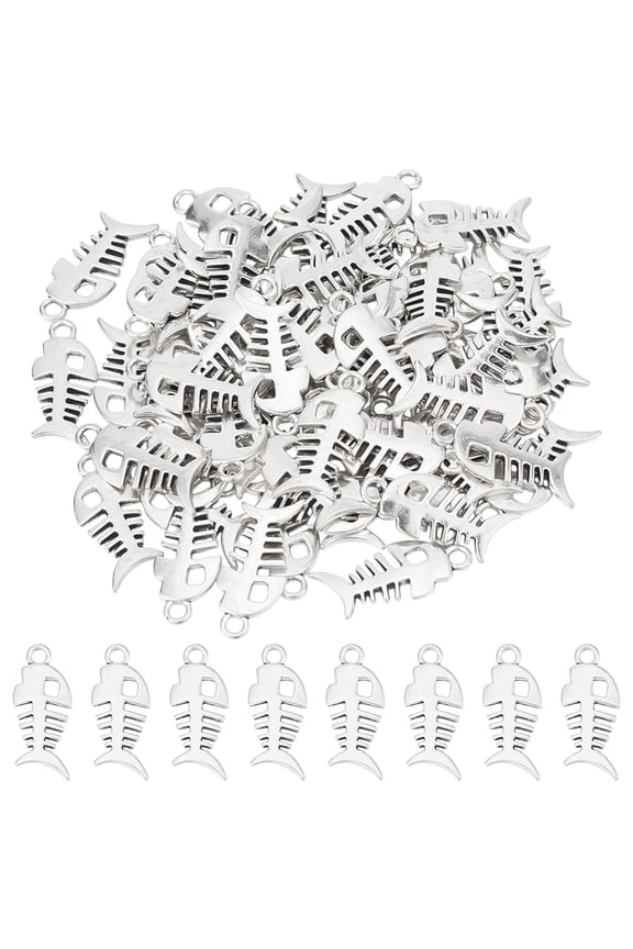 60Pcs Fish Bone Charms Silver Fish Bone Charms Tibetan Style Alloy Pendants Vintage Charms for DIY Jewelry Making