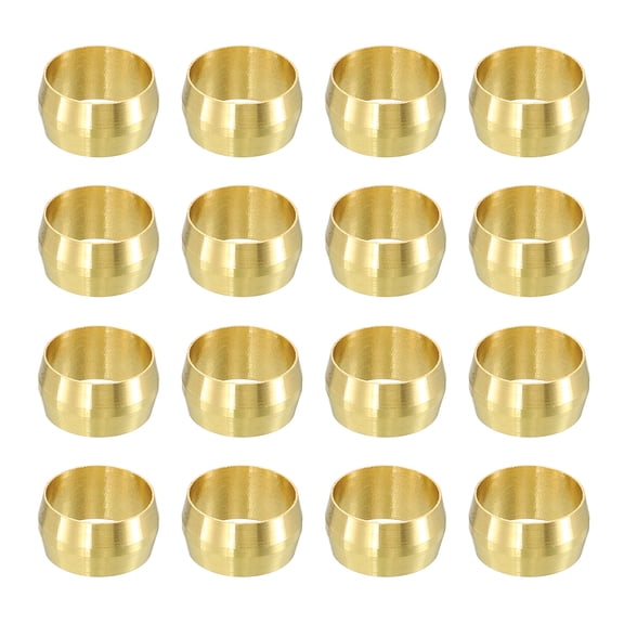 60Pcs Fit for 1/2" Tube OD Brass Compression Sleeve Ferrules Brass Compression Tube Fitting for Water Oil Air Pipe