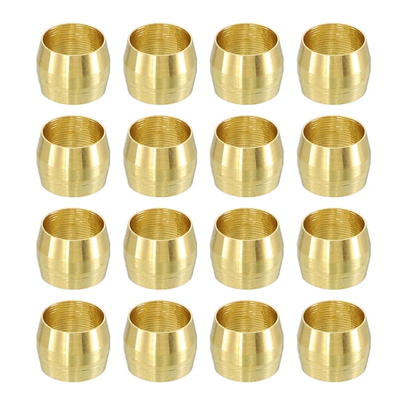 60Pcs Fit for 1/4" Tube OD Brass Compression Sleeve Ferrules Brass Compression Tube Fitting for Water Oil Air Pipe