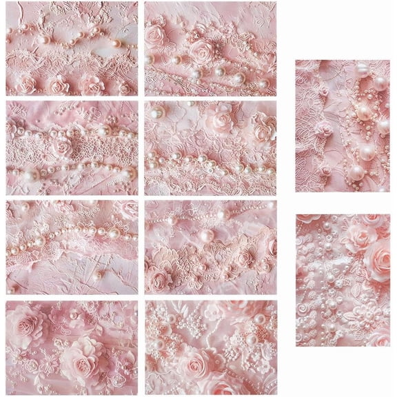 60Pcs Floral Pattern Scrapbook Paper Pink Vintage Scrapbooking Papers Flower Pearls Decorative Journaling Art Craft Paper Supplies for Journal Planner Card Making Photo Decor 14 x 10cm