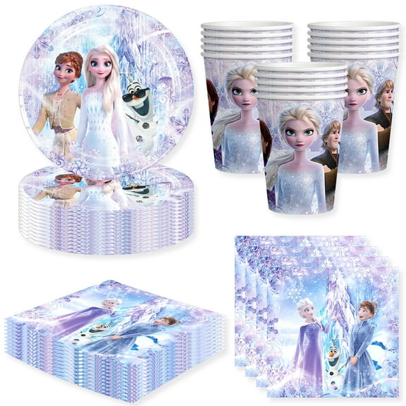 60Pcs Frozen Party Supplies Frozen Birthday Party Decorations Frozen themed disposable Plates, Cups and Napkins Set Winter Wonderland Vacation Party Cutlery Set (Serve 20 Guests)