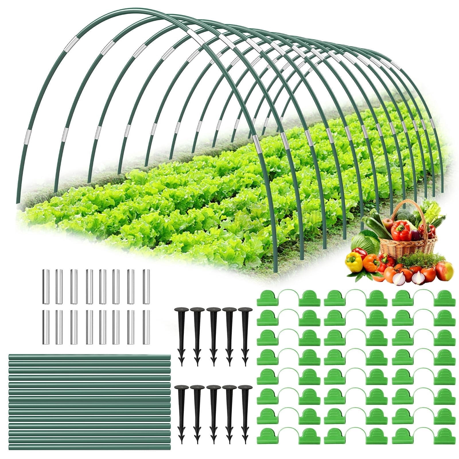 60Pcs Garden Hoops for Raised Beds,12 Sets of 7FT Greenhouse Hoops Grow Tunnel, Rust-Free Fiberglass Support Hoops Frame for Netting Shade Cloth Cover, DIY Plant Support Garden Stakes