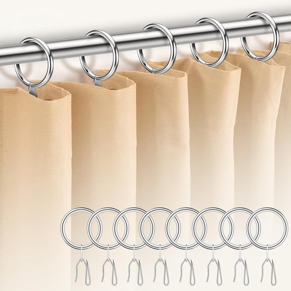 60Pcs Gold Curtain Rings and 60 Pcs Curtain Drapery Pin Hooks,Gold Shower Curtain Hooks for Drapes,32mm Internal Diameter for Window, Shower Curtain
