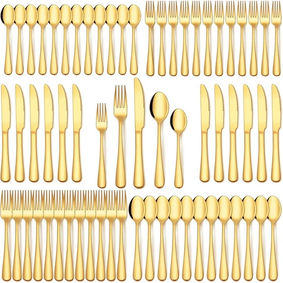 60Pcs Gold Silverware Set, Stainless Steel Flatware Cutlery Set Service for 12, Mirror Polished Gold Utensils Set Include Forks Spoons Knives for Home, Wedding, Restaurant, Dishwasher Safe