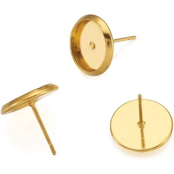 60Pcs Golden Brass Blank Round Bezel Tray Cabochon Setting Post Stud Earrings 10mm Inner Diameter