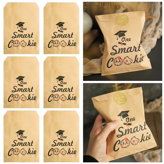 60Pcs Graduation Cookie Bags, 9.4 x 6.3 inch Graduation Party Favors Supplies Graduation Candy Gift Self-Adhesive Buffet Treat Snack Bags Oilproof Kraft Paper for 2026