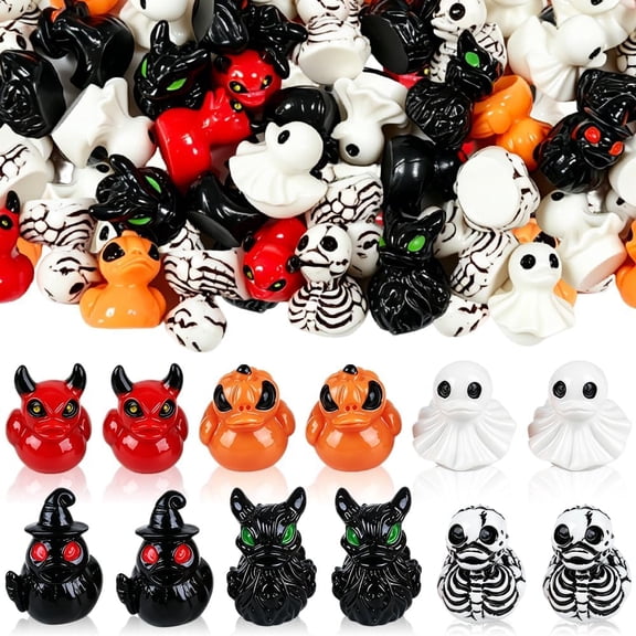 60Pcs Halloween Mini Resin Ducks, Miniature Resin Duck Figures Novelty Halloween Party Favors Gift Decoration(6 Style