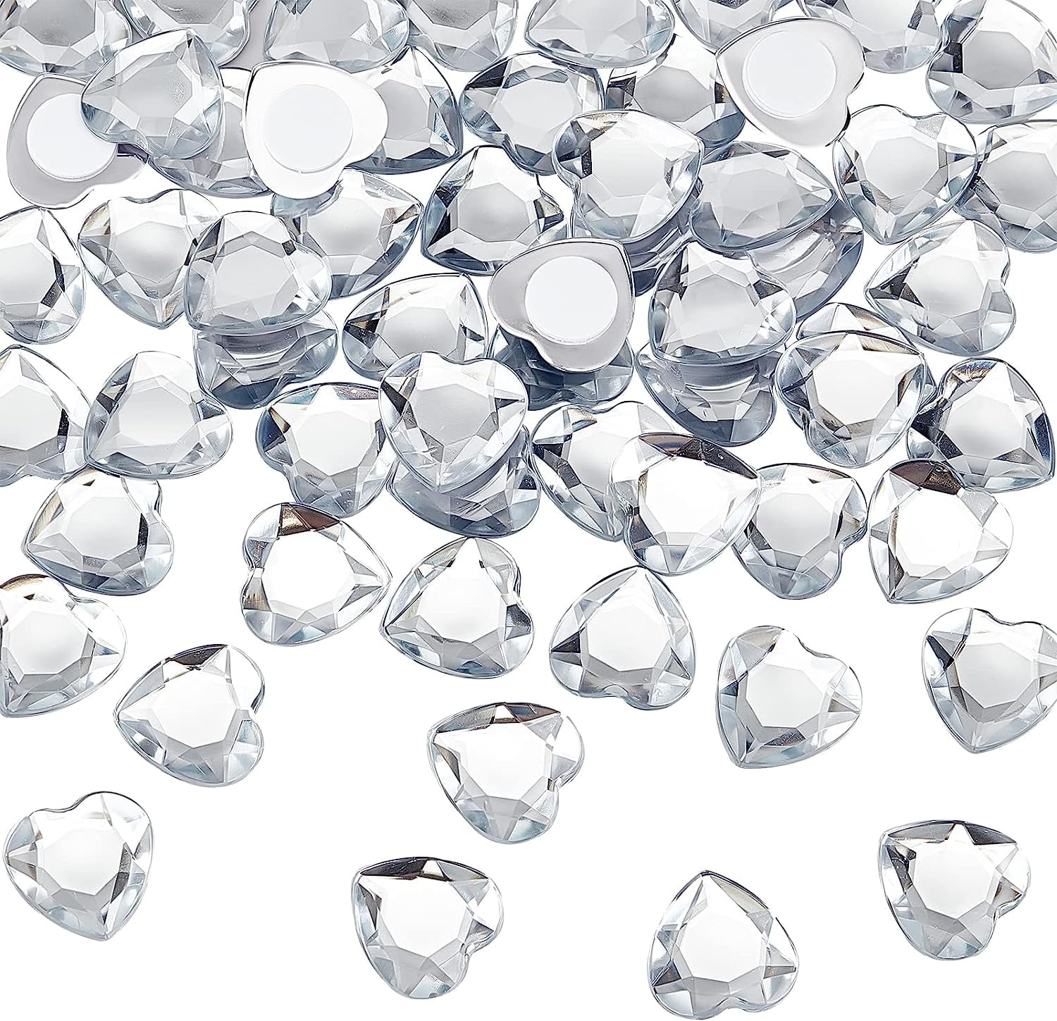 60Pcs Heart Shape 25mm Acrylic Self Adhesive Rhinestone Clear Crystals ...