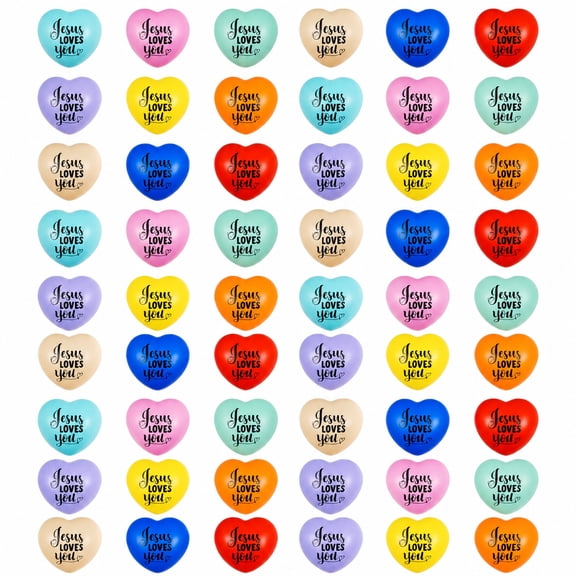 60Pcs Heart Stress Balls Bulk, Colorful Jesus Loves You Motivational Stress Balls for Adults, Portable Mini Anxiety Gifts for Religious Events, Office Parties and Communion Baptism