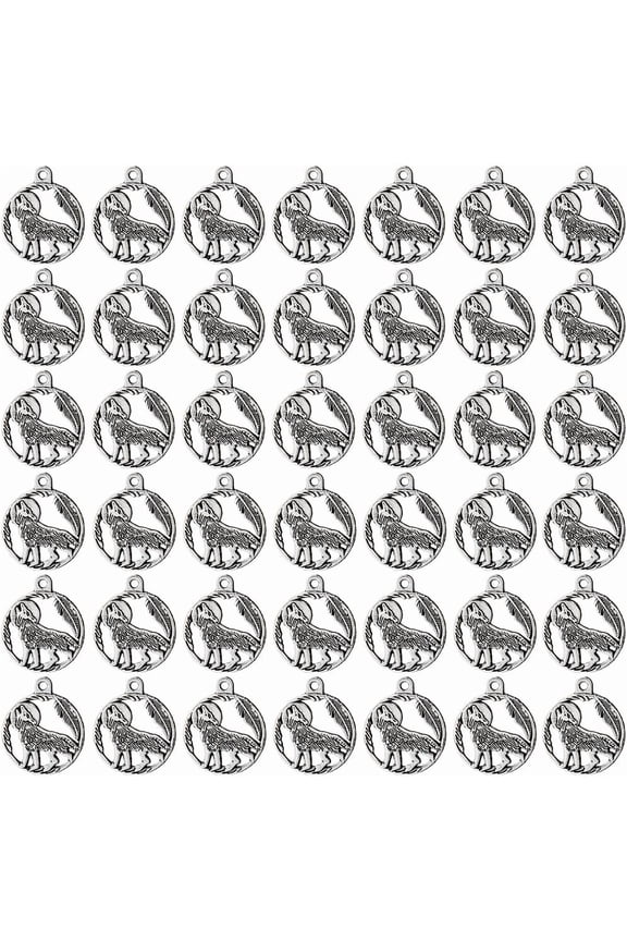 60Pcs Howling Wolf Charms Antique Silver Wolf Charms Pendants Wolf Animal Dangle Charm Tibetan Style Alloy Charm for Jewelry Making Hole: 1.8mm